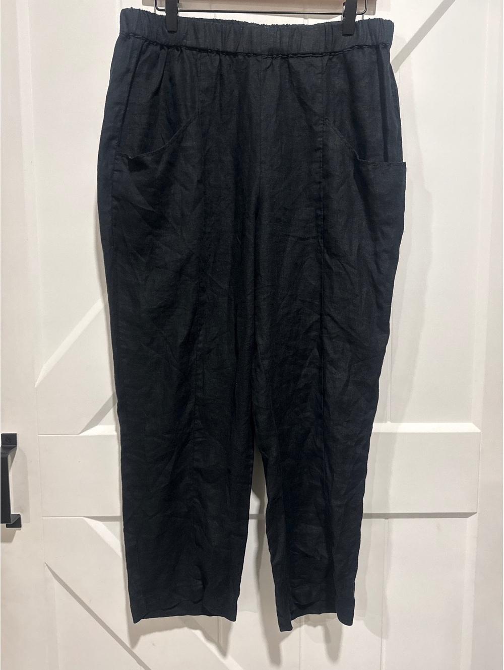 Quince Black Linen Pants Size L Relaxed Fit with Pockets and Elastic Waist